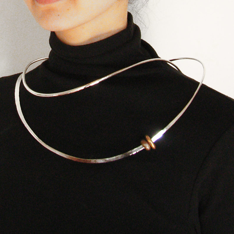 Forged silver neckpiece with beads by Yuki Kamiya