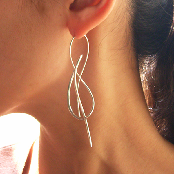 silver earring long knot