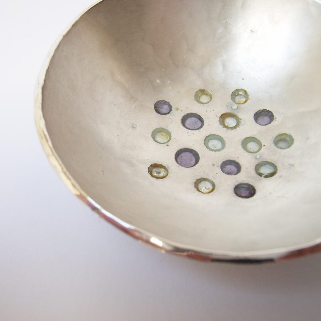 Hand hammerd silver plate with Plique-à-jour enamel