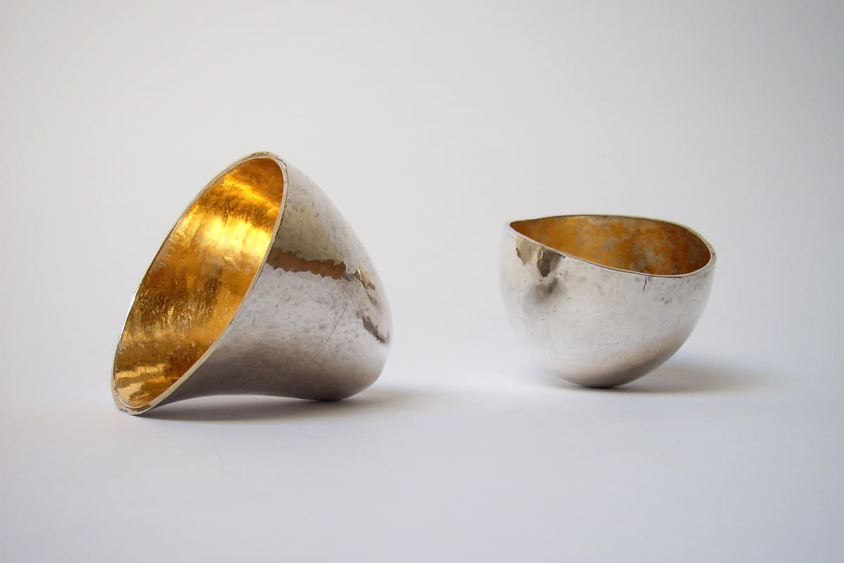 Hand hammered gilded silver cups
