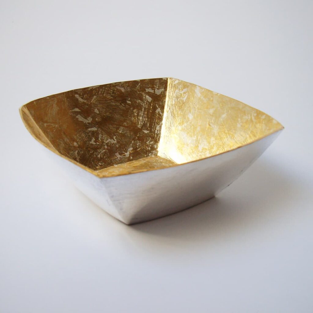 Hand hammered gilded silver square bowl